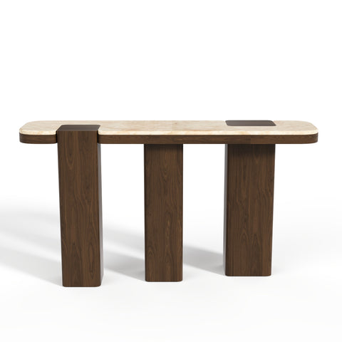 Console NERO marbre naturel et bois noyer foncé 150 cm