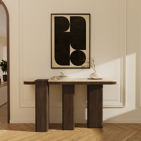 Console NERO marbre naturel et bois noyer foncé 150 cm
