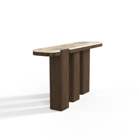 Console NERO marbre naturel et bois noyer foncé 150 cm
