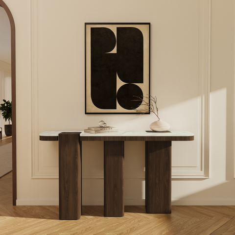 Console NERO marbre naturel et bois noyer foncé 150 cm