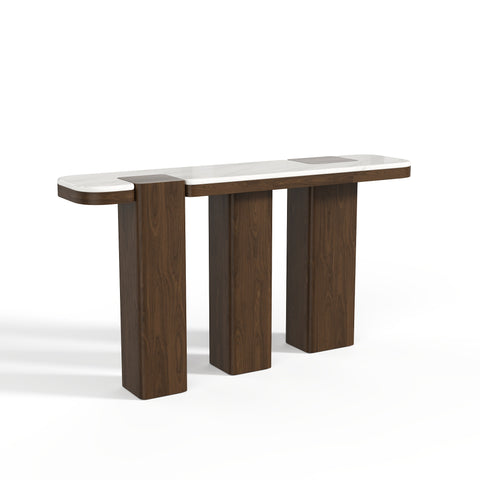 Console NERO marbre naturel et bois noyer foncé 150 cm
