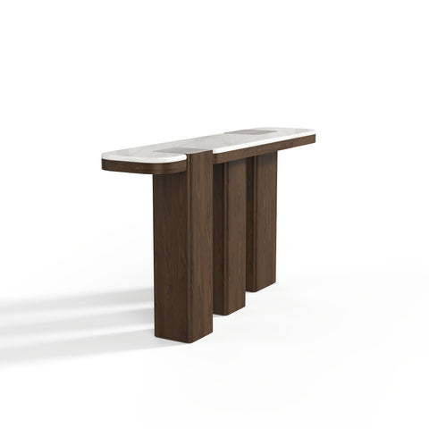 Console NERO marbre naturel et bois noyer foncé 150 cm