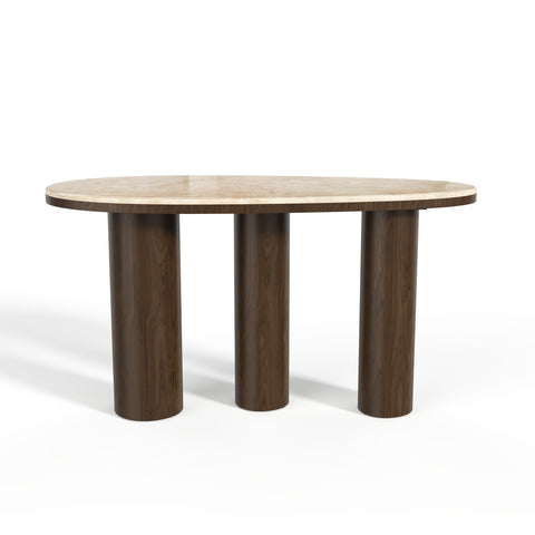Console SCALA marbre beige naturel et bois noyer foncé 120cm