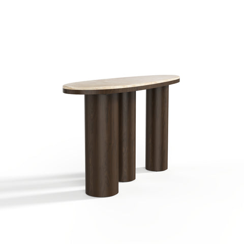 Console SCALA marbre beige naturel et bois noyer foncé 120cm