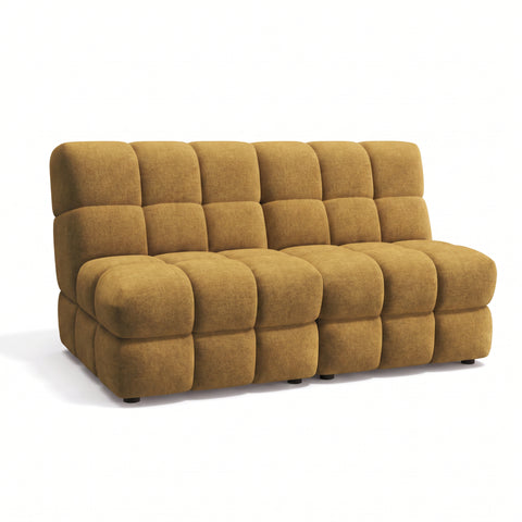 2 fauteuils chauffeuses SEVENTY tissu tramé toucher doux moutarde