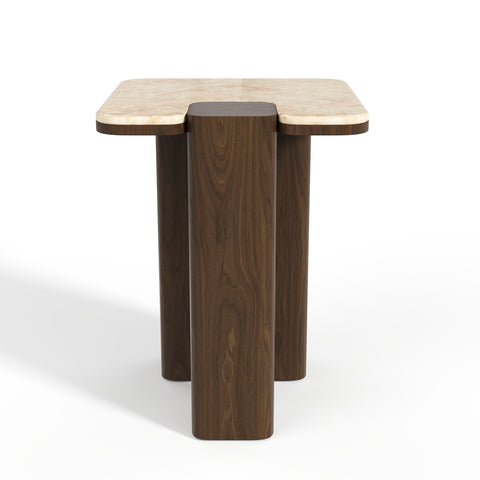 Table d'appoint NERO marbre naturel et bois noyer foncé 40cm