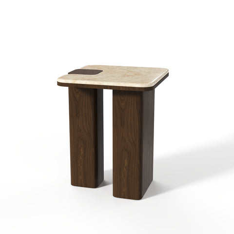 Table d'appoint NERO marbre naturel et bois noyer foncé 40cm