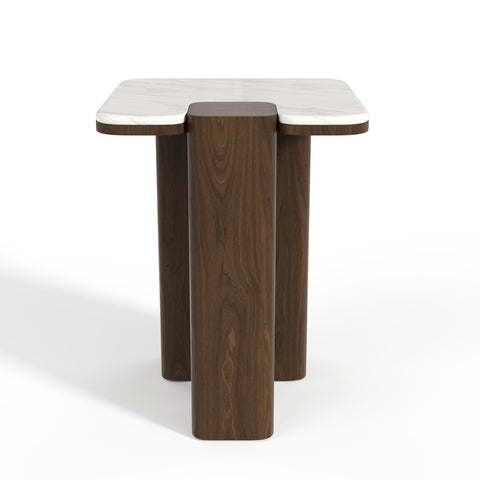 Table d'appoint NERO marbre naturel et bois noyer foncé 40cm