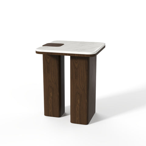 Table d'appoint NERO marbre naturel et bois noyer foncé 40cm