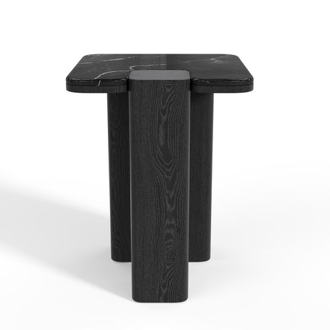 Table d'appoint NERO marbre noir naturel et chêne noir 40cm