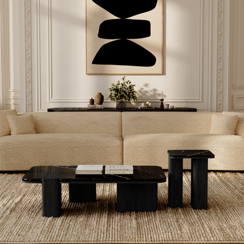 Table d'appoint NERO marbre noir naturel et chêne noir 40cm