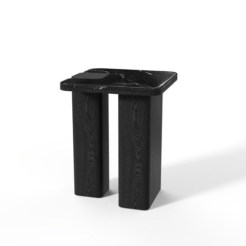 Table d'appoint NERO marbre noir naturel et chêne noir 40cm