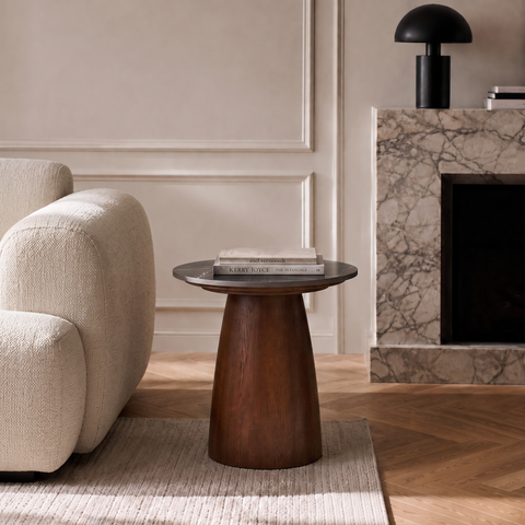 Table d'appoint TAMI céramique et bois noyer 40cm
