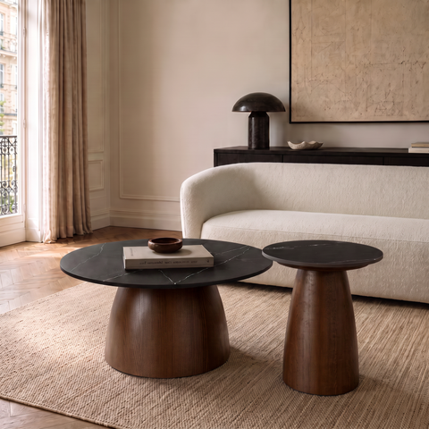 Table d'appoint TAMI céramique et bois noyer 40cm
