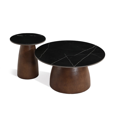 Table d'appoint TAMI céramique et bois noyer 40cm