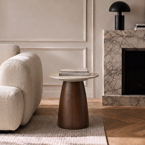 Table d'appoint TAMI céramique et bois noyer 40cm