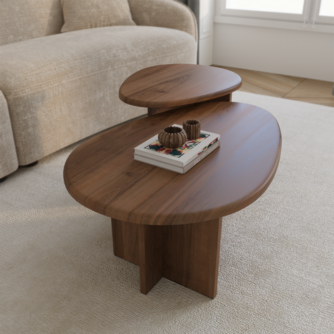 Lot de 2 tables basses gigognes CEDRA noyer