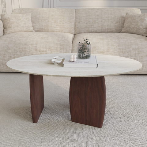 Table basse BALI céramique aspect travertin 90cm