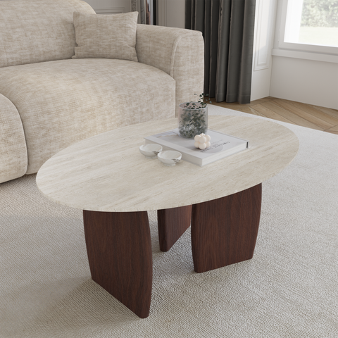 Table basse BALI céramique aspect travertin 90cm