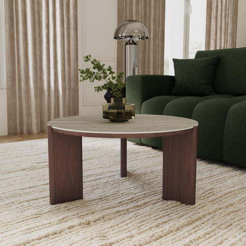 Table basse ELIA céramique aspect travertin 85cm