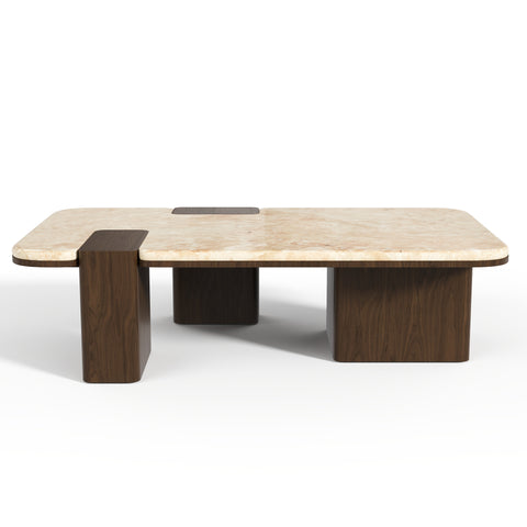 Table basse NERO marbre naturel et bois noyer foncé