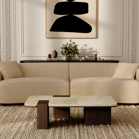 Table basse NERO marbre naturel et bois noyer foncé