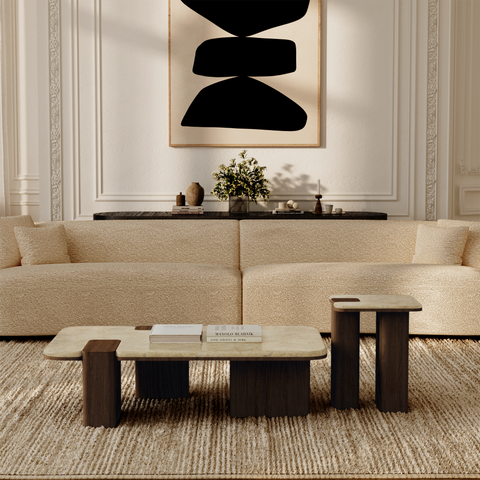 Table basse NERO marbre naturel et bois noyer foncé