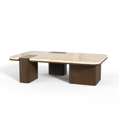 Table basse NERO marbre naturel et bois noyer foncé
