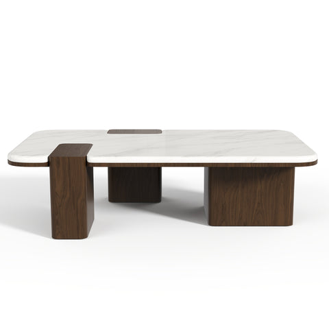 Table basse NERO marbre naturel et bois noyer foncé