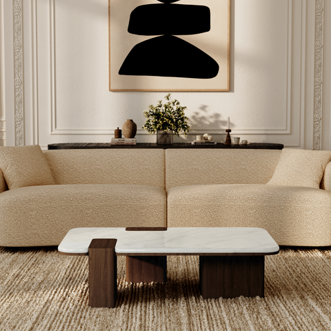 Table basse NERO marbre naturel et bois noyer foncé