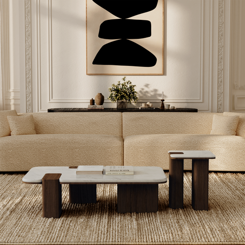 Table basse NERO marbre naturel et bois noyer foncé