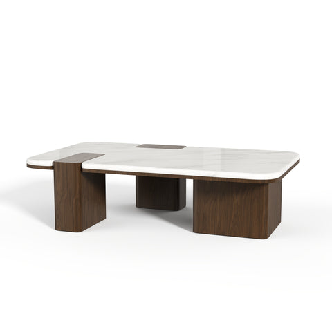 Table basse NERO marbre naturel et bois noyer foncé