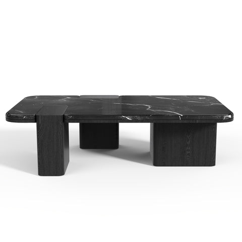 Table basse NERO marbre noir naturel et chêne noir 120cm