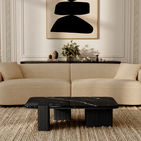Table basse NERO marbre noir naturel et chêne noir 120cm