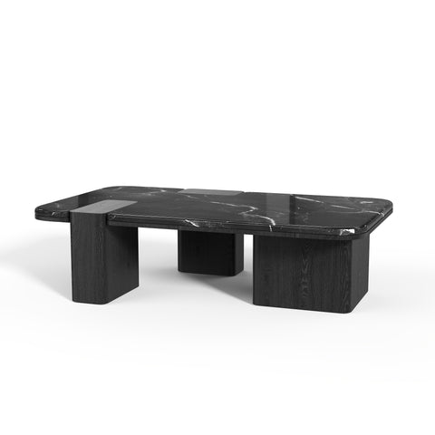 Table basse NERO marbre noir naturel et chêne noir 120cm