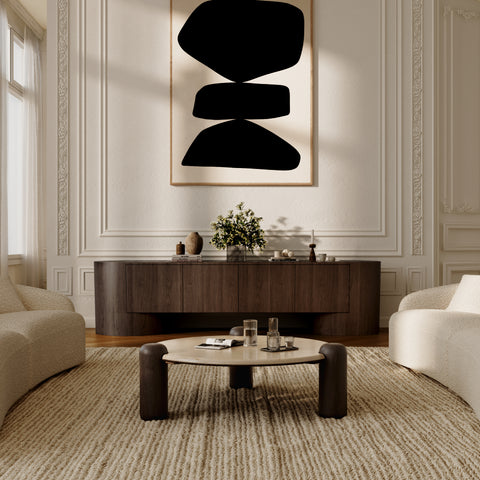 Table basse LUCE marbre naturel et bois 86cm