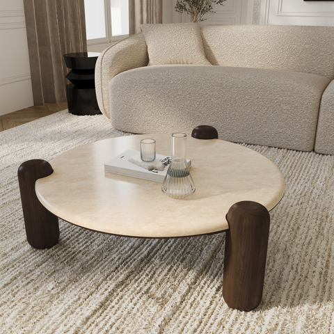 Table basse LUCE marbre naturel et bois 86cm
