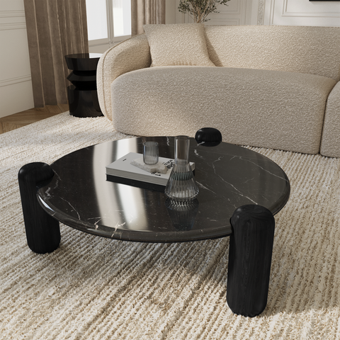 Table basse LUCE marbre naturel et bois 86cm