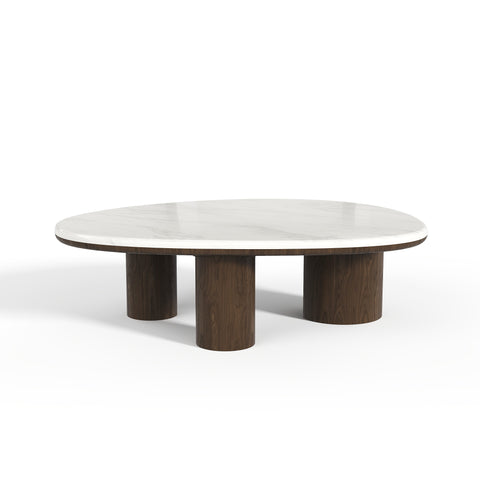Table basse MODENA marbre blanc naturel et bois noyer foncé 120cm