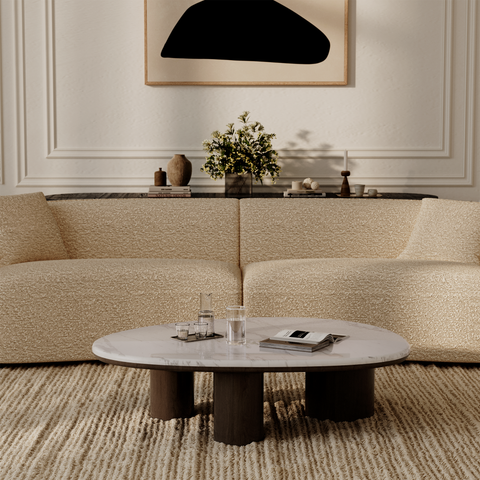 Table basse MODENA marbre blanc naturel et bois noyer foncé 120cm