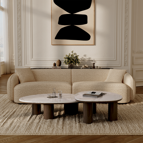 Table basse MODENA marbre blanc naturel et bois noyer foncé 120cm