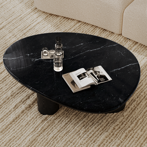 Table basse MODENA marbre noir naturel et chêne noir 120cm