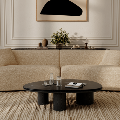 Table basse MODENA marbre noir naturel et chêne noir 120cm