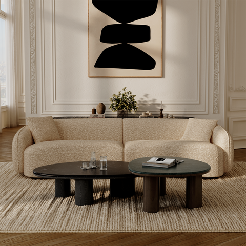 Table basse MODENA marbre noir naturel et chêne noir 120cm
