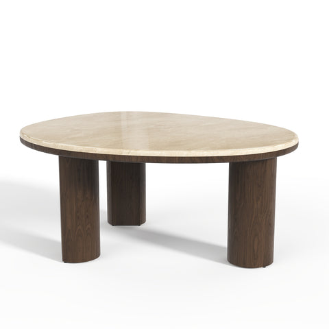 Table basse MODENA en marbre naturel et bois noyer foncé 79cm