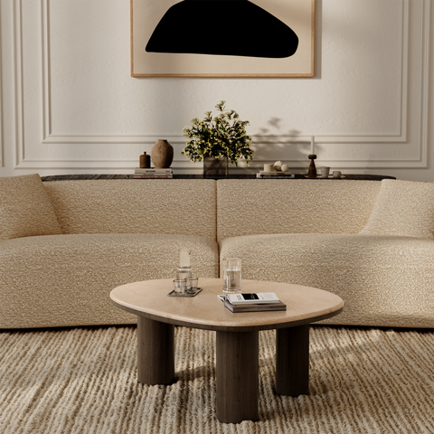 Table basse MODENA en marbre naturel et bois noyer foncé 79cm