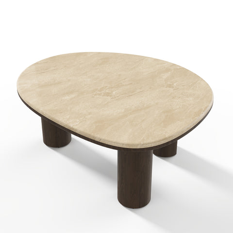Table basse MODENA en marbre naturel et bois noyer foncé 79cm