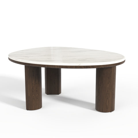 Table basse MODENA en marbre naturel et bois noyer foncé 79cm
