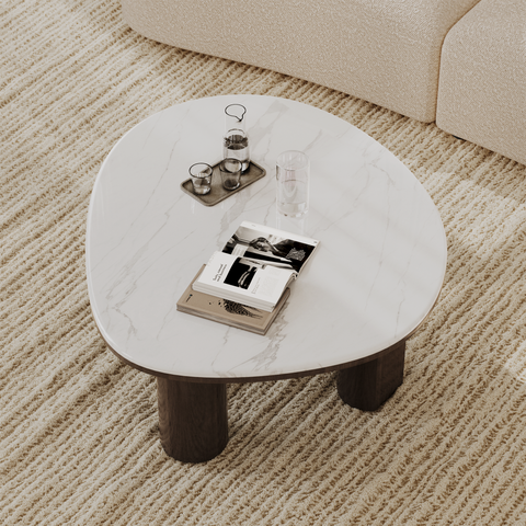 Table basse MODENA en marbre naturel et bois noyer foncé 79cm
