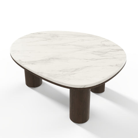 Table basse MODENA en marbre naturel et bois noyer foncé 79cm